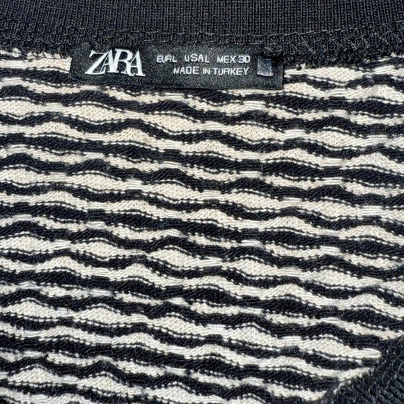 Zara Black and White Patterned Polo Short Sleeve Sweater Size Large - Picture 6 of 12